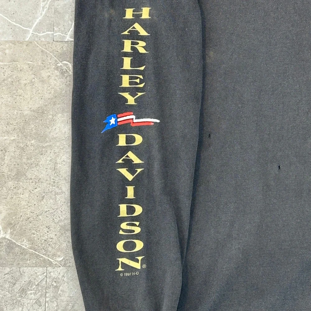 90s Vintage Harley Davidson Graphic Tee Men 2XL Long Sleeve Hit Distressed Faded